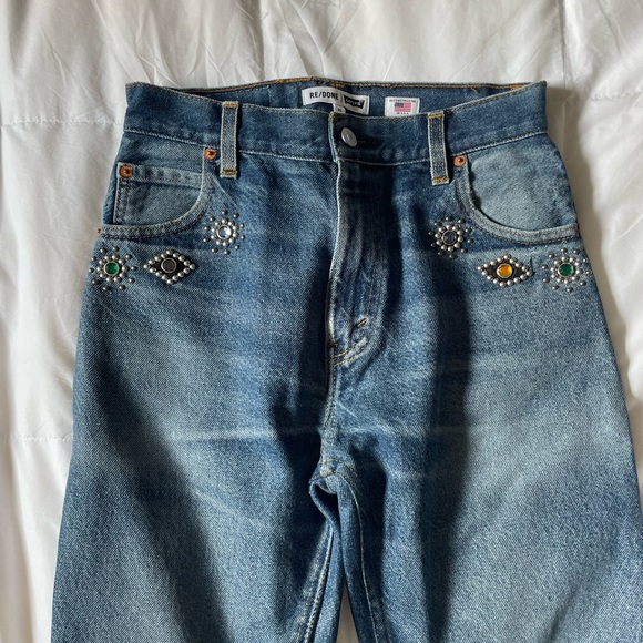 RE/DONE 70s Straight Leg crystal-embellished Jeans orig $515 size 25 - Picture 3 of 8